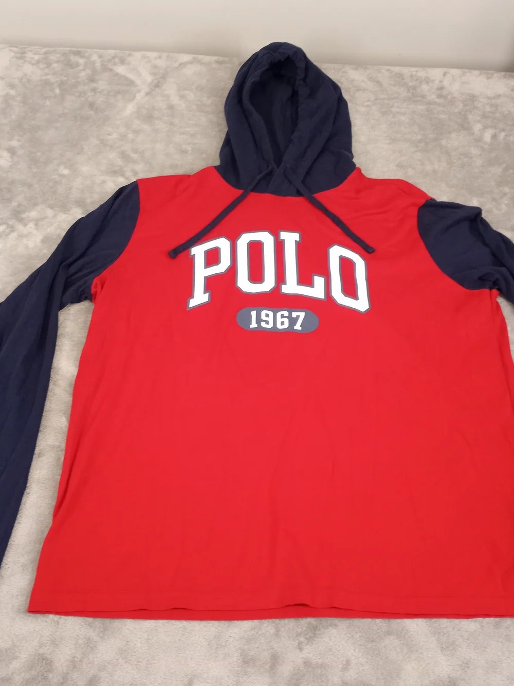 Ralph Lauren Polo 1967 Two-Tone Hooded Sweatshirt - Red & Navy Size Large